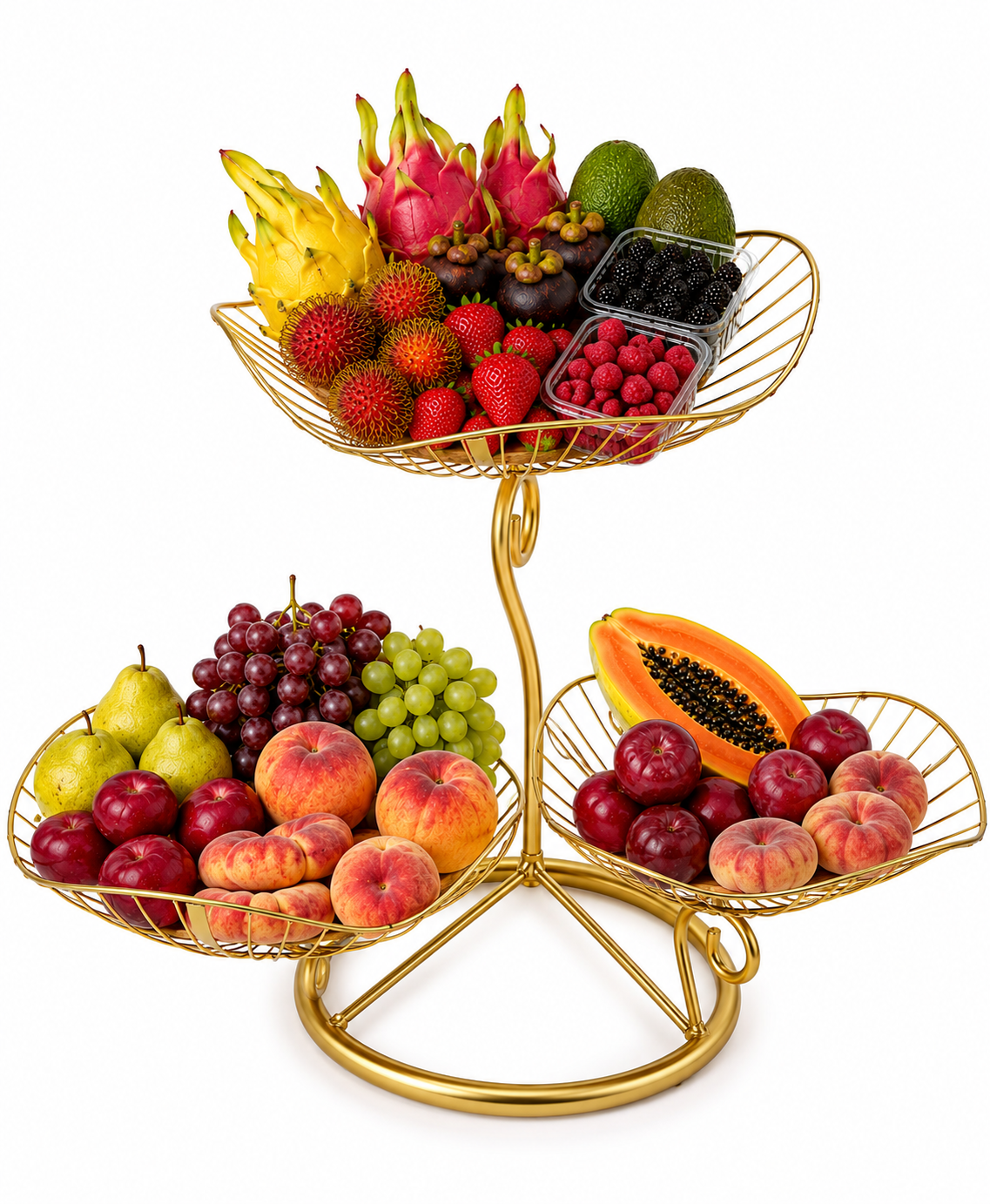 Luxury Triple-Tier Exotic Fruit Basket