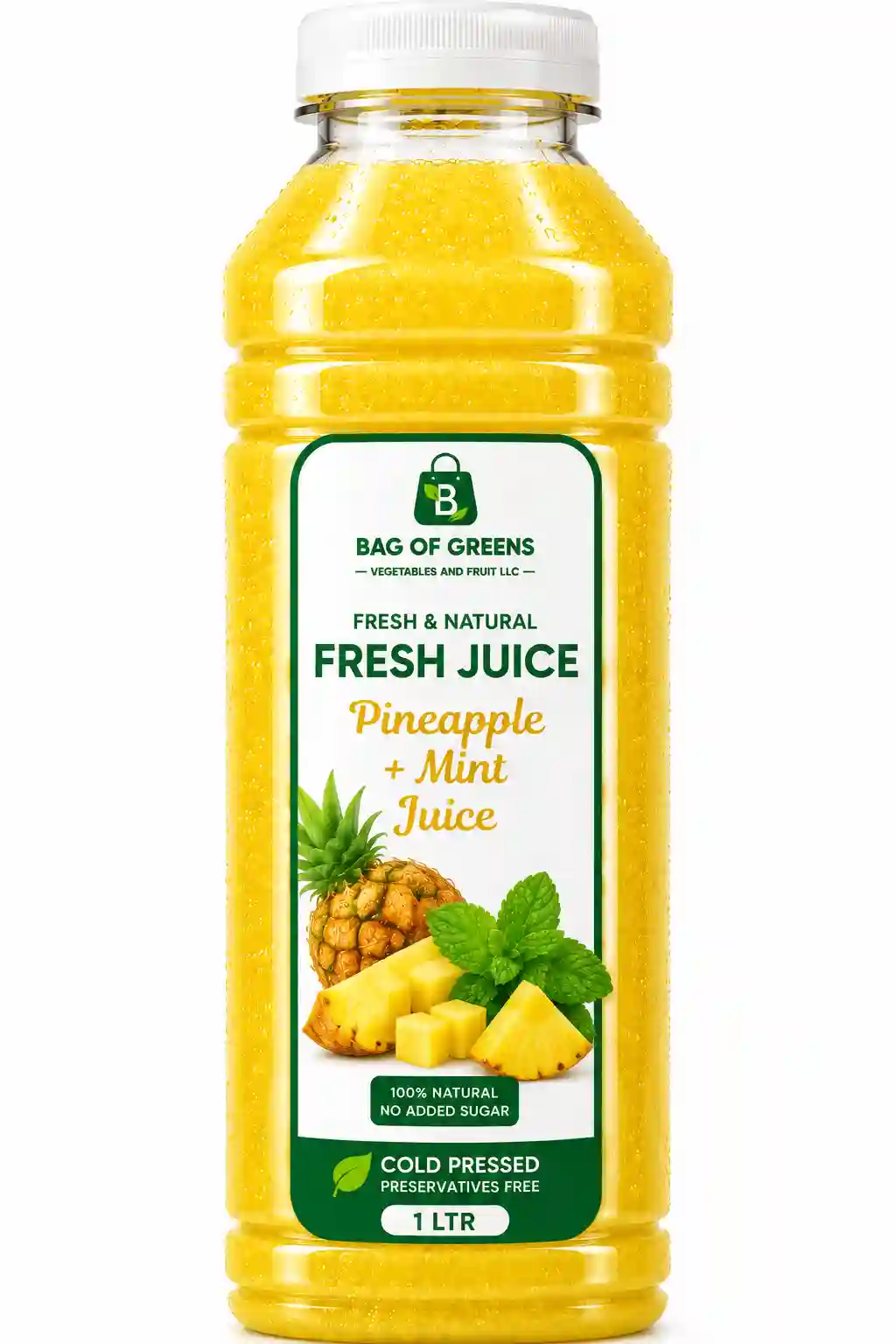 Fresh Pineapple , Mint Juice - Bag of Green